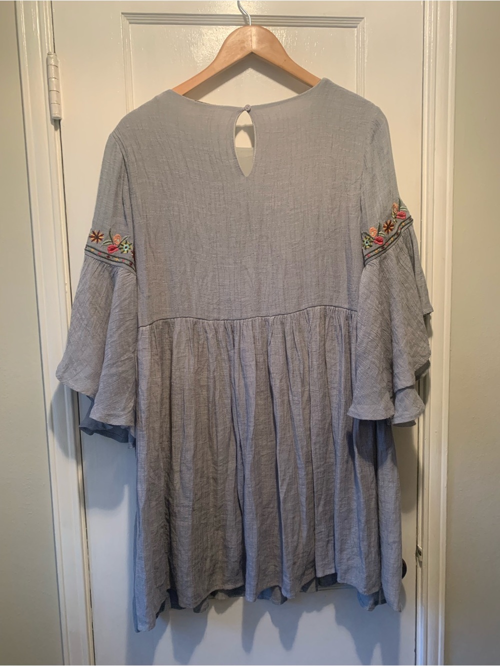Umgee Blue Floral Boho Embroidered Size Large Babydoll Dress Cotton Blend - Picture 5 of 16